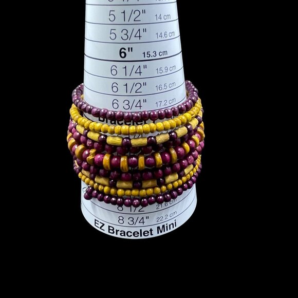 Wood Beaded Bracelet Set Bohemian Stacked Festival Rustic Indie Earthy Jewelry - Picture 4 of 4